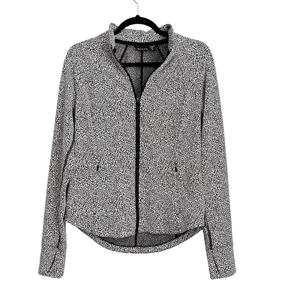 Athleta Salutation Jacquard Cheetah Jacket Size Medium Luxe Athleisure Style